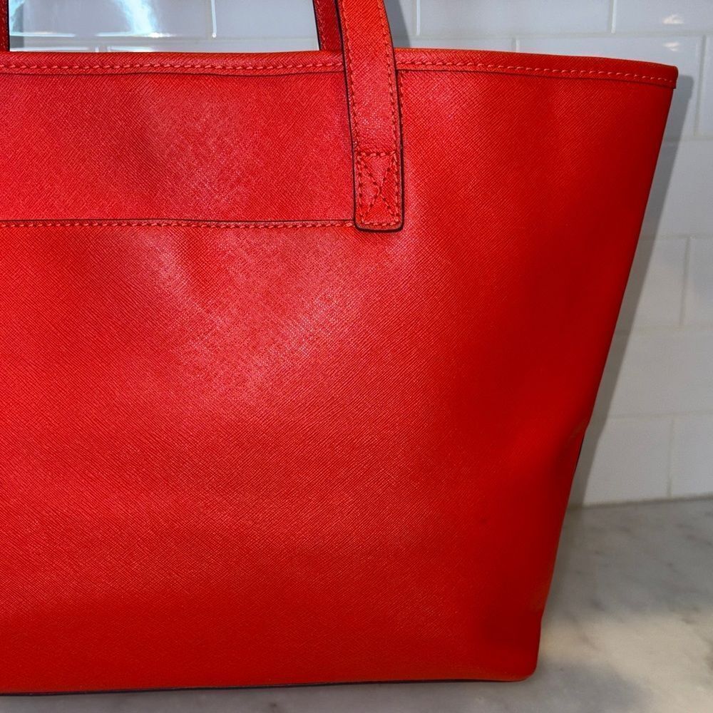Michael Kors Purse Tote Bag Jet Set Travel Large Saffiano Leather - Red Gold - Picture 6 of 16
